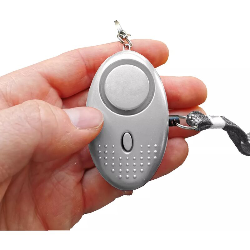 Alarme personnelle compacte anti-agression vol chien sos - sirène 140 dB / lampe de poche - Argentée