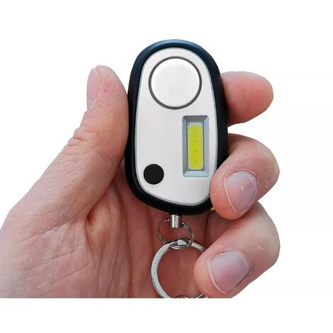 Alarme personnelle compacte anti-agression vol sos - sirène 120 dB / lampe flash LED puissante 3 modes - Blanche