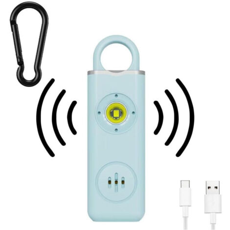 Alarme personnelle,130dB Alarme de Poche avec Lumière LED avertisseur Anti Agression Porte-Clés Sécurité Alarme Auto-Défens,Bleu