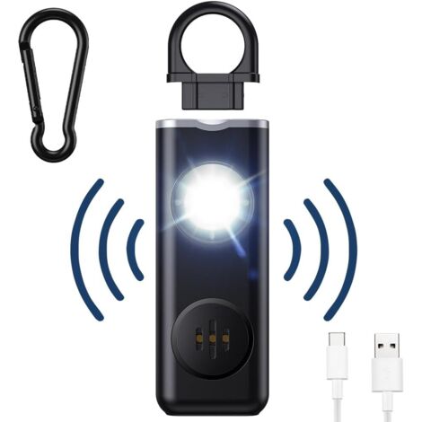Alarme personnelle,130dB Alarme de Poche avec Lumière LED avertisseur Anti Agression Porte-Clés Sécurité Alarme Auto-Défens,Noir
