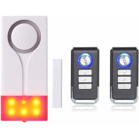Alarme pour Porte et Fenêtre - Alarme Antivol sans Fil avec Un Son Puissant de 105 DB et Une Lumière Vive, Facile à Installer (Comprend 1 Alarme et 2 Télécommande)