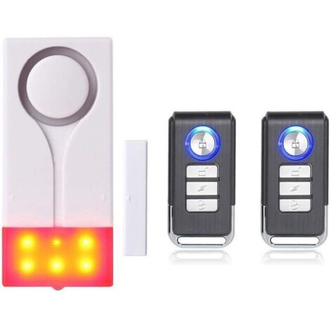 Alarme pour Porte et Fenêtre - Alarme Antivol sans Fil avec Un Son Puissant de 105 DB et Une Lumière Vive, Facile à Installer (Comprend 1 Alarme et 2 Télécommande)