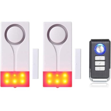 Alarme pour Porte et Fenêtre - Antivol sans Fil avec Son Puissant de 105 DB et Lumière Vive (2 Alarmes et 1 Télécommande)