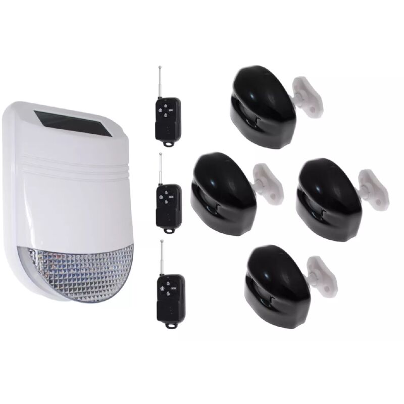 Ultra Secure - Alarme sans-fil autonome 100% extérieure 4 détecteurs avec sirène solaire puissante IP66 + télécommandes (gamme hy)