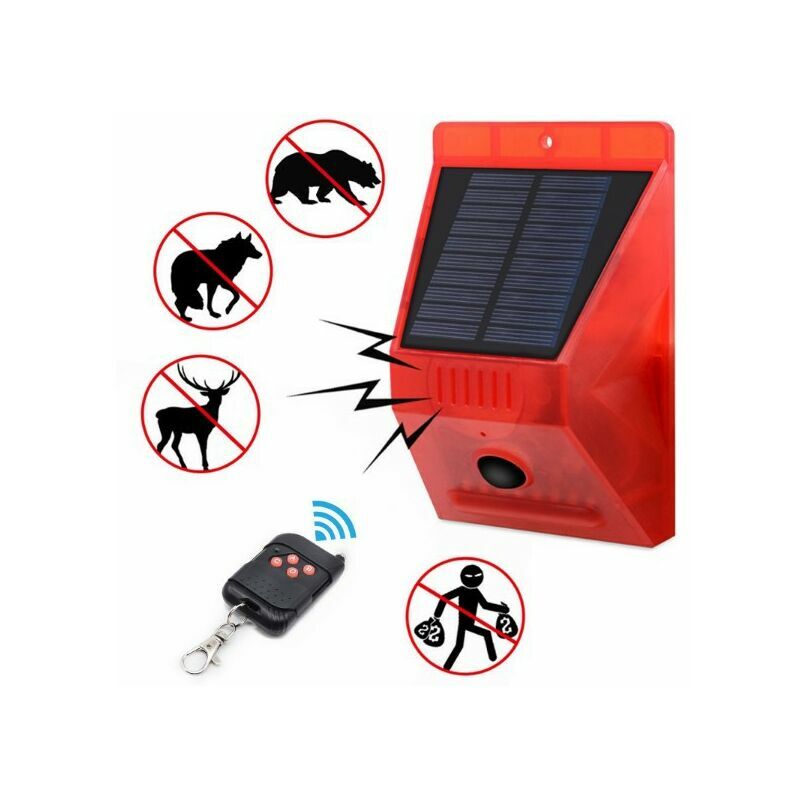 Alarme sirène solaire fort son 129dB stroboscope avec télécommande Capteur de mouvement de contrôle pour Home Farm Villa en plein air, Système
