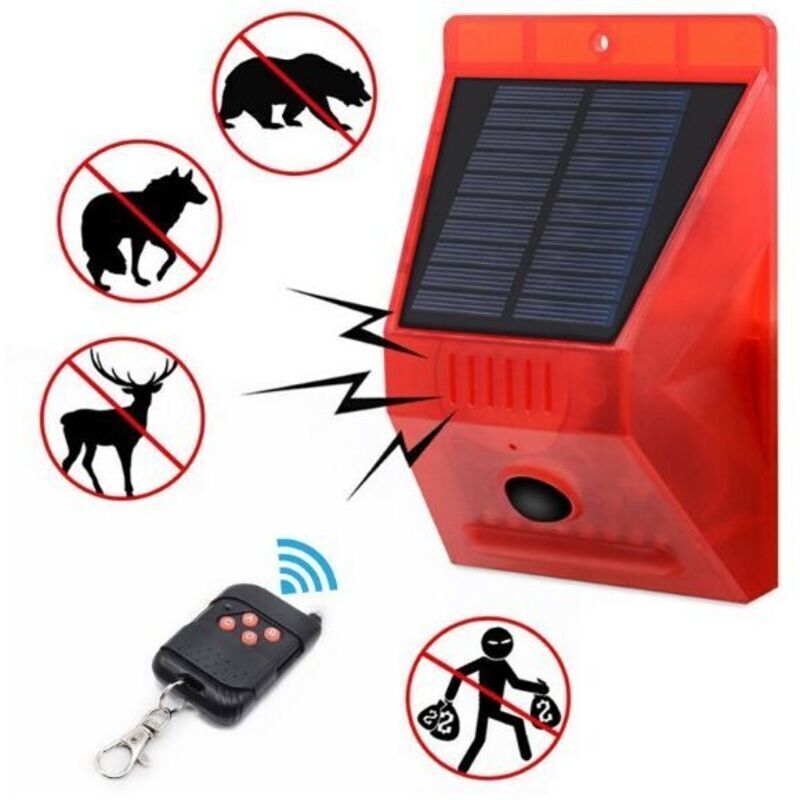 Alarme sirène solaire fort son 129dB stroboscope avec télécommande Capteur de mouvement de contrôle pour Home Farm Villa en plein air, Système Alarme sirène solaire fort son 129dB stroboscope avec télécommande Capteur de mouvement de contrôle pour Home Farm Villa en plein air, Système