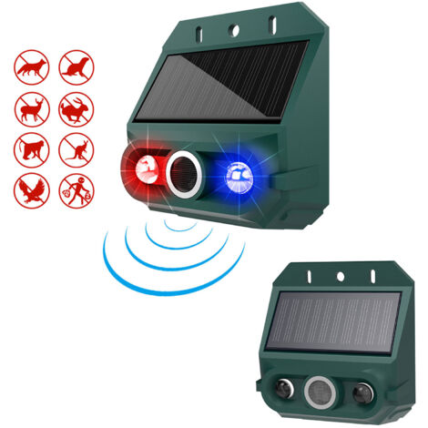 Alarme solaire à détecteur de mouvement avec répulsif pour animaux, lumière stroboscopique, sirène 129 dB, 4 modes, étanche IP55, dispositif de sécurité pour cour, ferme, jardin et extérieur (lot de 2