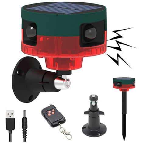 Alarme sonore et lumineuse stroboscopique à énergie solaire avec détecteur de mouvement à 360° et enregistrement de messages personnalisés de 15 secondes pour ferme, grange ou maison (rouge)