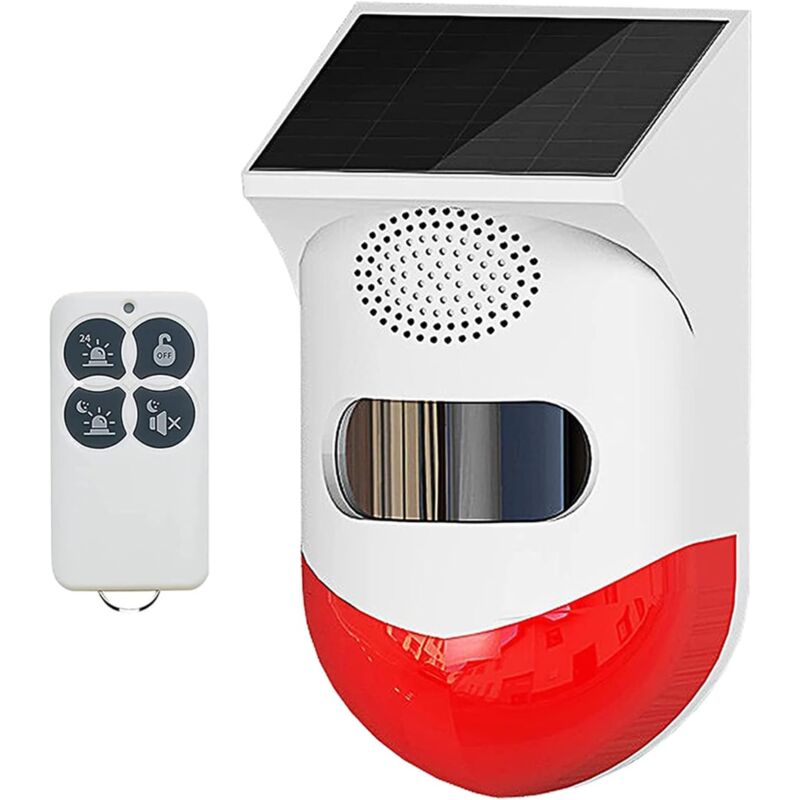 Alarme stroboscopique avec détecteur de Mouvement, sirène d'alarme extérieure avec télécommande 120 DB, sirène de sécurité sonore IP67 étanche et 4