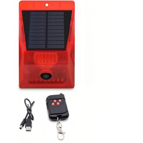 Alarme stroboscopique solaire avec capteur de mouvement télécommandé alarme extérieure répulsif d'animaux ip65 Villa- grange- ferme- verger d'élevage- étang à poissons alarme de sécurité imperméable à