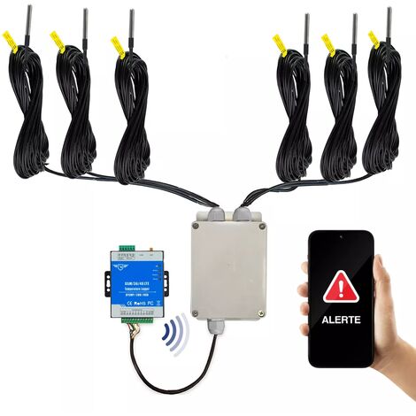 Alarme surveillance température GSM 4G MULTI sondes (frigo / chambre froide) appels & SMS avec 6x sonde 20m (KPX8)