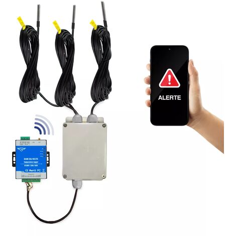 Alarme température GSM 4G MULTI sondes (frigo / chambre froide) appels & SMS avec 3x sonde 20m + panne de courant (KPX8)