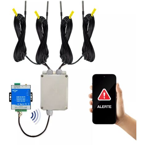Alarme température GSM 4G MULTI sondes (frigo / chambre froide) appels & SMS avec 4x sonde 20m + panne de courant (KPX8)