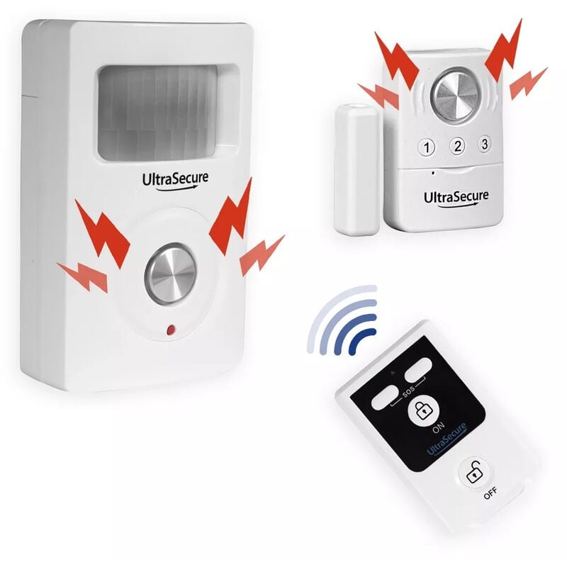 Ultra Secure - Alarme triple détection sans-fil autonome - Mouvement/vibration/ouverture + télécommande armement/désarmement (bt)