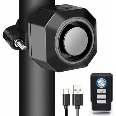 Alarme Velo Antivol Rechargeable USB sans Fil avec Supports de Montage, Sensibilité Réglable,Dispositif avec Télécommande for Scooter,Vélo Trotinette Electriqu, Voiture