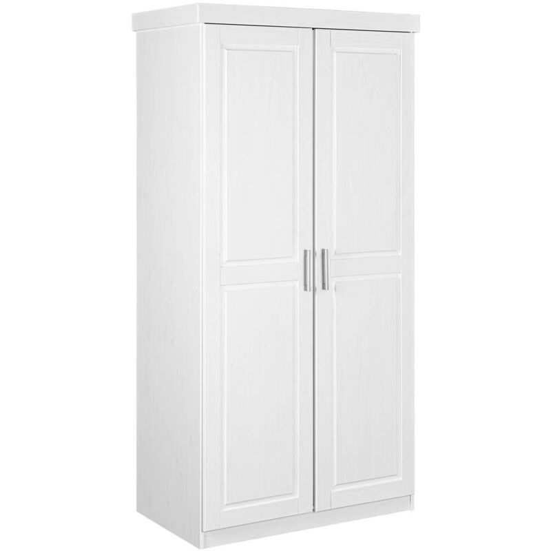 Altobuy - alaska - Armoire 2 Portes + Penderie Bois Massif Vernis Blanc