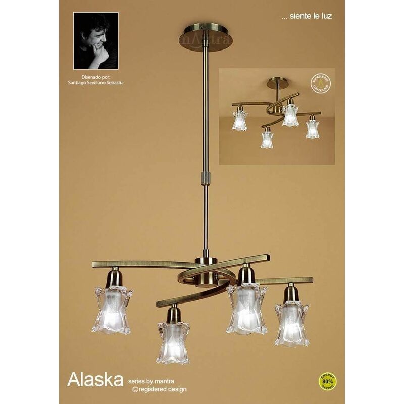 09diyas - Alaska Convertible Semi-Ceiling 4-Light Pendant L1 / SGU10, antique brass