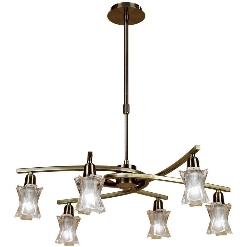 Inspired Mantra Alaska Pendant Convertible To Semi Flush 6 Light L1/SGU10, Antique Brass, cfl Lamps included