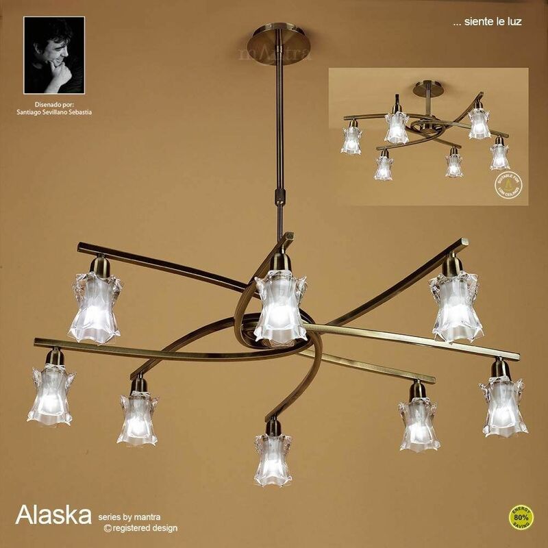 09diyas - Alaska Convertible Semi-Ceiling 8 Light Bulb L1 / SGU10, antique brass