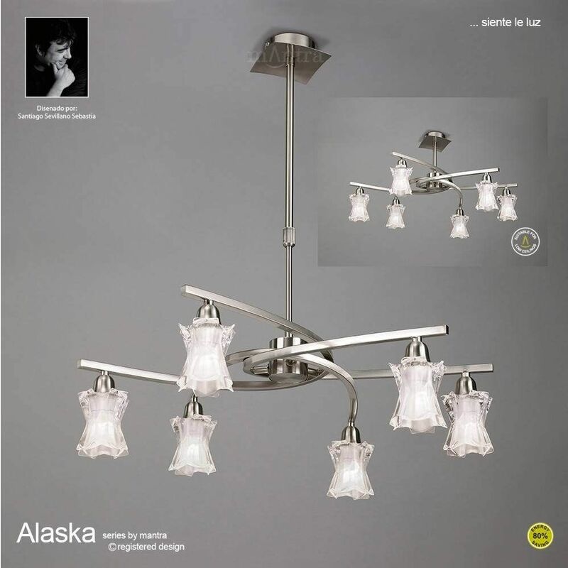 09diyas - Alaska Convertible Semi-Ceiling Pendant 6 Bulbs L1 / SGU10, satin nickel
