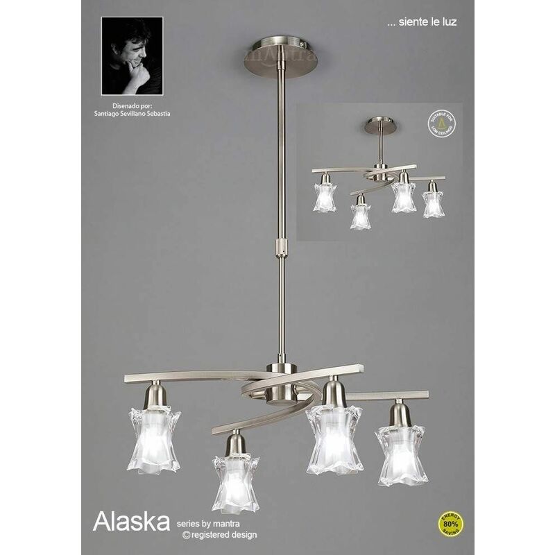 09diyas - Alaska Convertible Semi-Ceiling Pendant Light 4 Bulbs L1 / SGU10, satin nickel