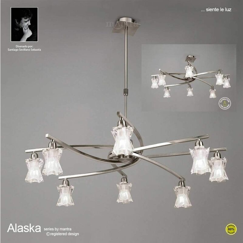 09diyas - Alaska Convertible Semi-Ceiling Pendant Light 8 Bulbs L1 / SGU10, satin nickel