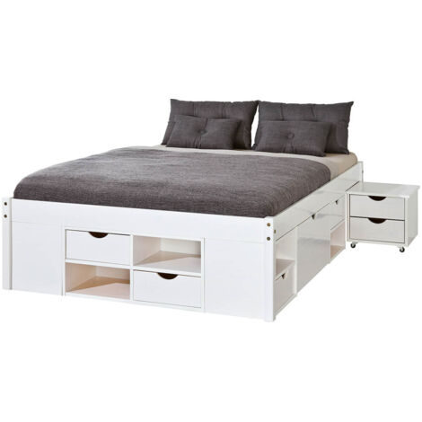 ALASKA - Lit 180x200cm multi-rangement Vernis Blanc - Blanc