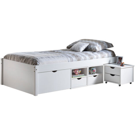 ALASKA - Lit 90x200 cm multi-rangement Vernis Blanc
