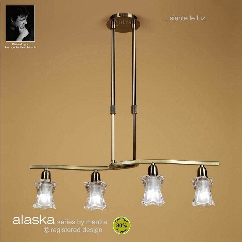 09diyas - Alaska telescopic 4-bulb suspension L1 / SGU10 Bar, antique brass