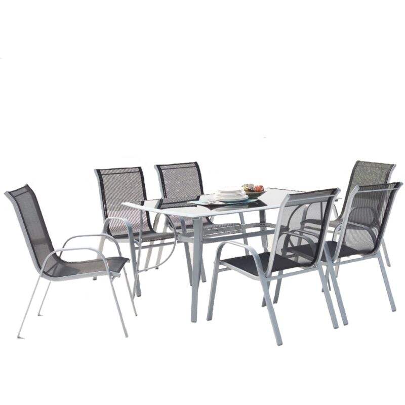 

Concept-usine - Alassio 6: Conjunto de mesa de aluminio + 6 sillas de acero - Gris