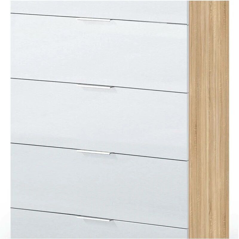 Commode Luk 5 tiroirs blanche et chêne commode de style moderne 110x60x40 cm