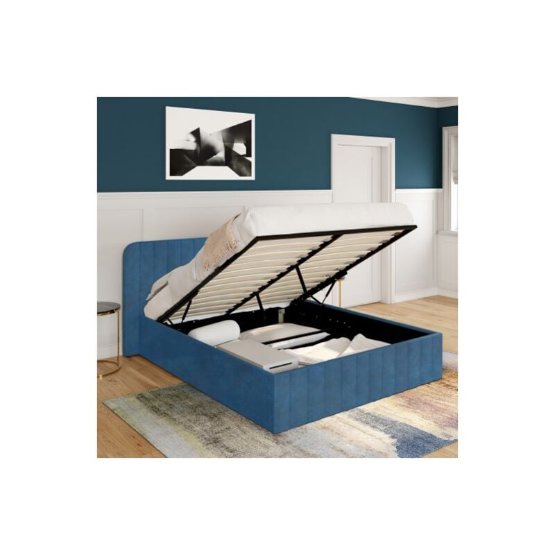 Alba cama doble con cabecero 140 x 190 cm terciopelo azul