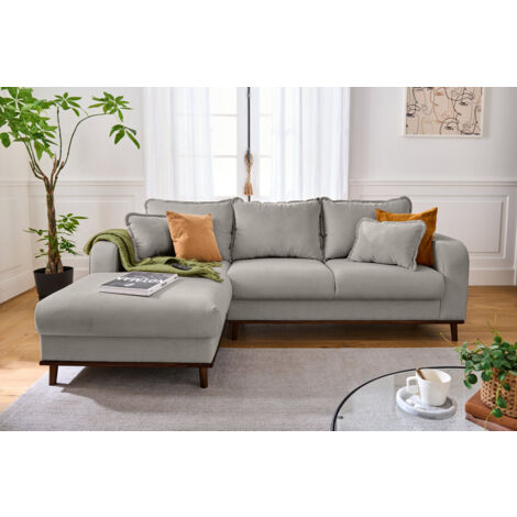 Albane - 4-sitzer ecksofa links - cord - hellgrau