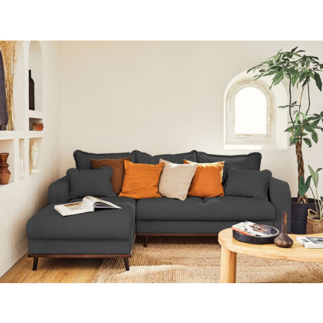 Albane - 4-sitzer ecksofa links - schlaffunktion und bettkasten - aus cord - dunkelgrau