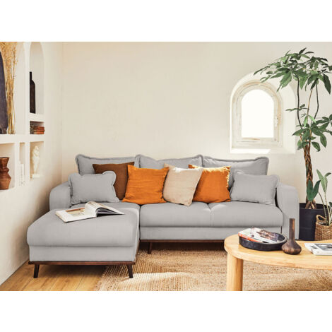 Albane - 4-sitzer ecksofa links - schlaffunktion und bettkasten - aus cord - hellgrau