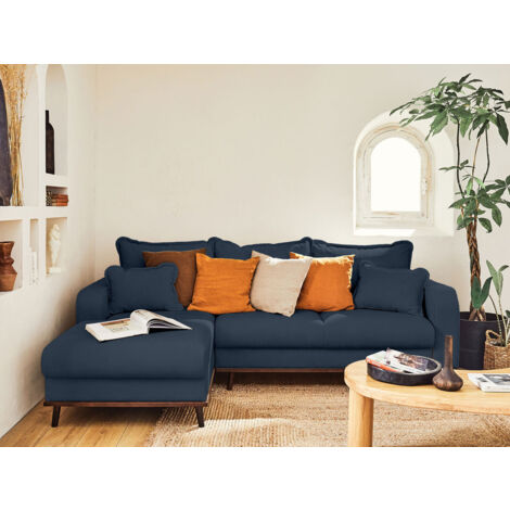 Albane - 4-sitzer ecksofa links - schlaffunktion und bettkasten - aus cord - schieferblau