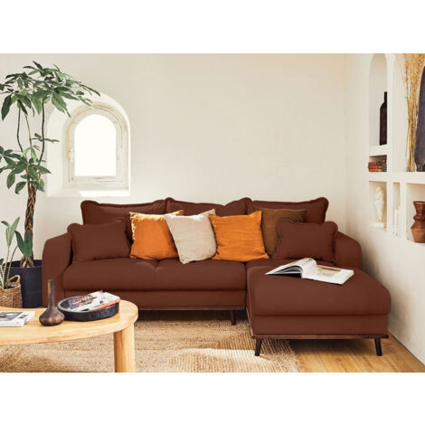 Albane - 4-sitzer ecksofa rechts - schlaffunktion und bettkasten - aus cord - rostfarben