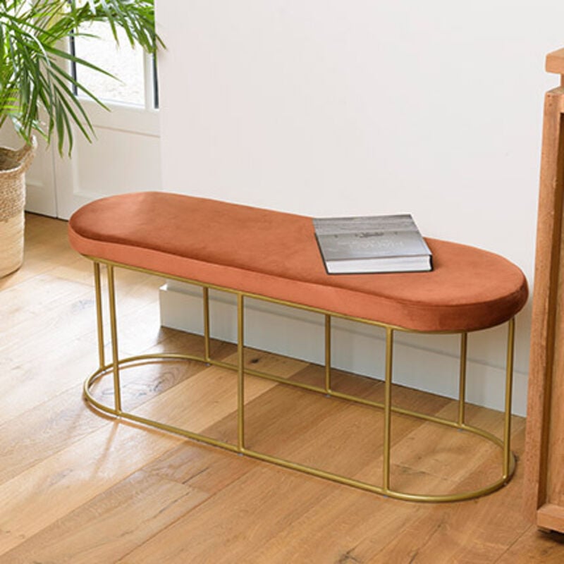 Macabane - albane - Banc velours orange pieds arrondis métal doré