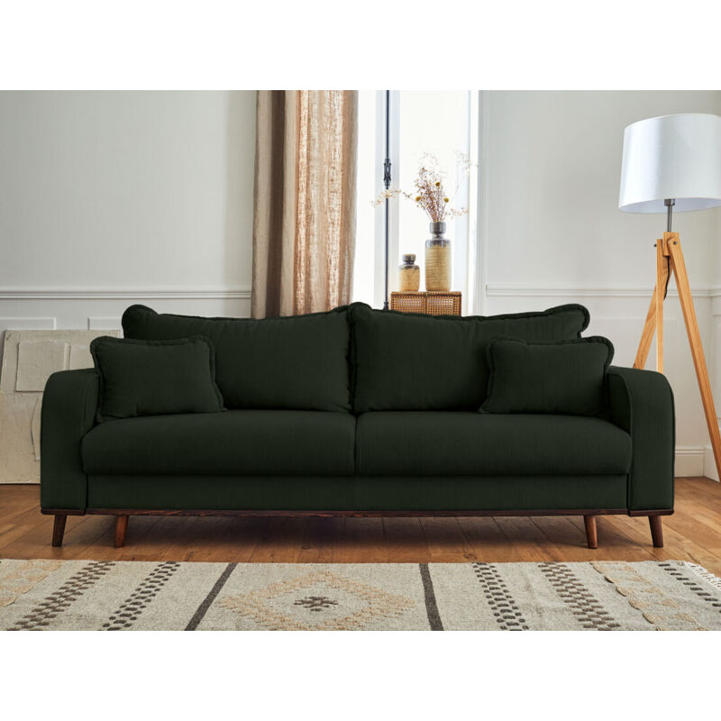 Lisa Design - Albane - canapé 3 places - convertible avec coffre - en velours côtelé - vert