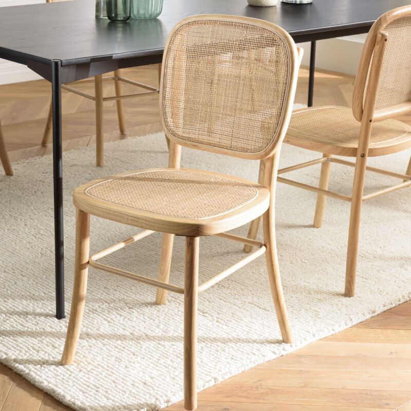 Macabane - albane - Chaise en bois d'Hévéa, dossier et assise en rotin naturel