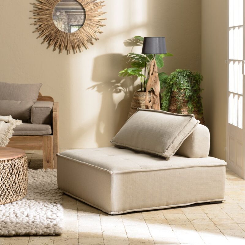 Macabane - agathe - Chauffeuse capitonnée beige 100x100cm avec dossier et coussin Macabane - agathe - Chauffeuse capitonnée beige 100x100cm avec dossier et coussin