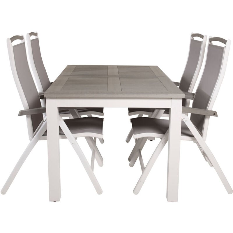 Ebuy24 - Albany Ensemble table et chaises de jardin, table 90x152/210cm et 4 chaises 5pos Albany blanc, gris, crème.