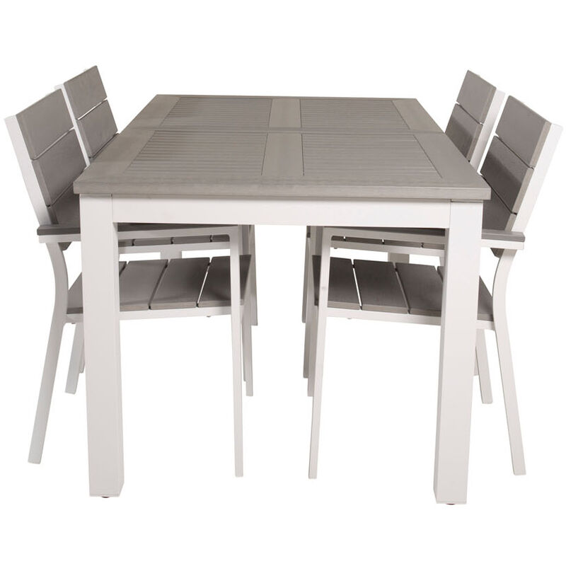 Ebuy24 - Albany Ensemble table et chaises de jardin, table 90x152/210cm et 4 chaises Levels, blanc, gris, crème.
