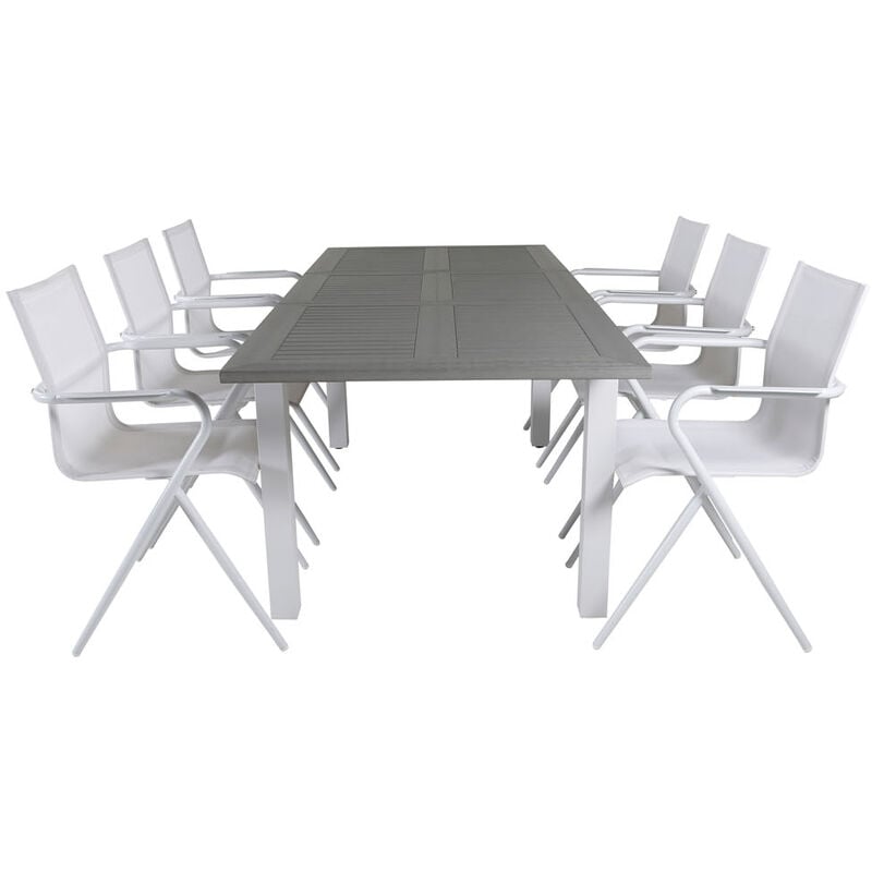 Ebuy24 - Albany Ensemble table et chaises de jardin, table 90x152/210cm et 6 chaises Alina, blanc, gris, crème.