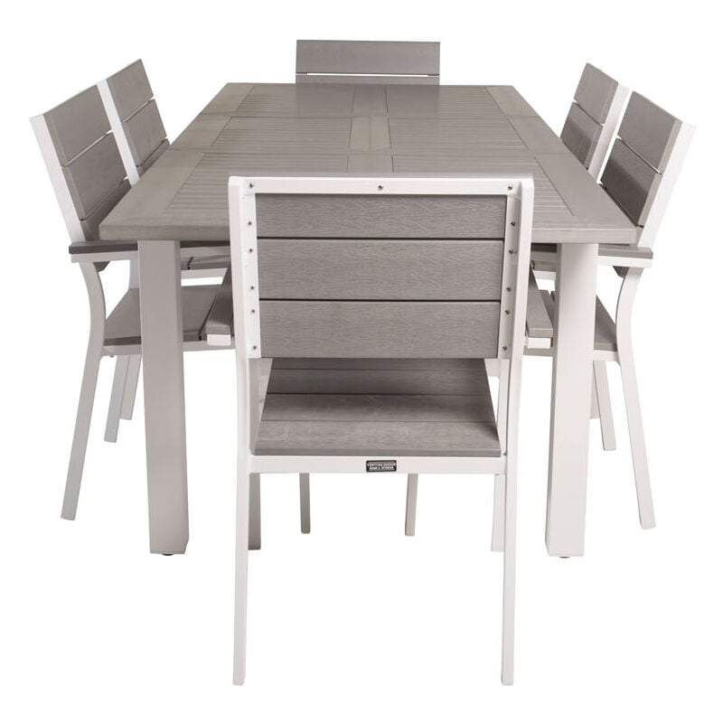 Ebuy24 - Albany Ensemble table et chaises de jardin, table 90x152/210cm et 6 chaises Levels, blanc, gris, crème.