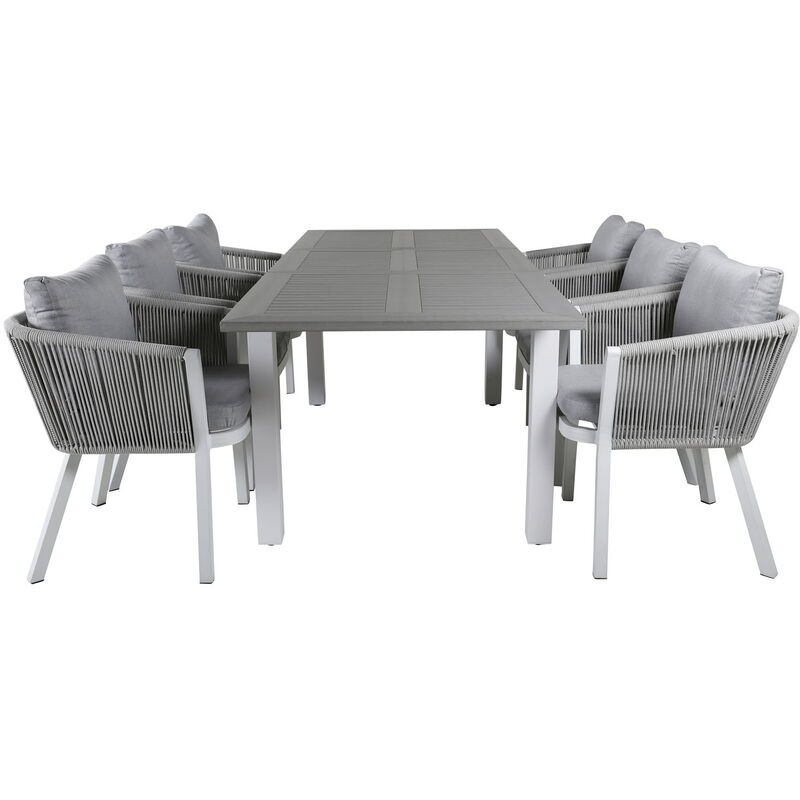 Ebuy24 - Albany Ensemble table et chaises de jardin, table 90x152/210cm et 6 chaises Virya, blanc, gris, crème.