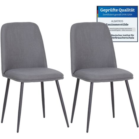 Albatros BONO Stoffstuhl Grau– 2er-Set Esszimmerstühle im modernen Retro-Design DEKRA-geprüft, pflegeleichter Stoffbezug