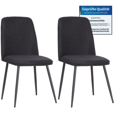 Albatros BONO Stoffstuhl Schwarz– 2er-Set Esszimmerstühle im modernen Retro-Design DEKRA-geprüft, pflegeleichter Stoffbezug