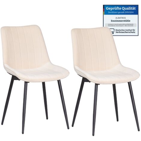 Albatros BOSA Samtstuhl Beige – 2er-Set Esszimmerstühle im modernen Retro-Design, gepolstert & ergonomisch, DEKRA-geprüft, pflegeleichter Bezug
