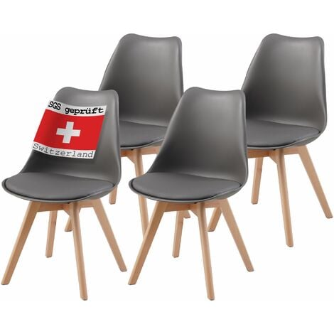 BIGBUY Albatros Esszimmerstühle 4er Set AARHUS, Grau - Beine aus Buche Massiv-Holz, Skandinavisches Retro-Design, bequemer Schalenstuhl - Eleganter Küchenstuhl, Stuhl Esszimmer für Esstisch